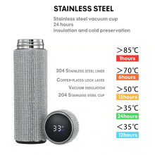 GBSELL Home Clearance Diamond Thermosflasche, Edelstahl, Smart-Display, 500 ml, Geschenkidee für Frauen, Männer, Mama, Papa