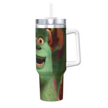 Monsters & Co. Ice King da 40 once (con manico e cannuccia), tazza da viaggio per auto, bicchiere termico in acciaio inossidabile con coperchio 2 in 1