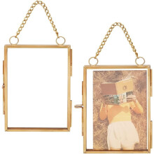 2 stuks 4,1 x 2,9 inch mini glazen fotolijstjes voor aan de muur met ketting, vintage opvouwbare lijstjes van legering voor gedroogde bloemen,