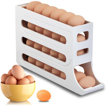 4-tasoinen munateline jääkaapille - automaattisesti pyörivä järjestäjä, Stores30Eggs, tilaa säästävä annostelija (valkoinen, 1 kpl)