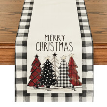 Bieżnik na stół Smile Waterclor Buffalo Plaid Christmas Trees 13x36 cali, kompatybilny z dekoracjami świątecznymi do domu i na imprezę w