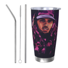 Chris Brown 20oz Tumbler, Edelstahl-Vakuumisolierter Reisebecher, Thermobecher mit Deckel für unterwegs