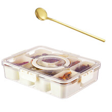 Caixa organizadora de alimentos para cozinha, com 4/8 compartimentos removíveis, ideal para frutas secas, lanches e vegetais. Possui tampa