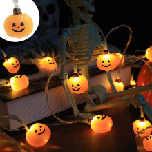 Wadada Halloween pompoen lichtslinger - 10 LED's, 2 meter, waterdicht, werkt op batterijen, constant/knipperend, decoratie voor binnen en buiten