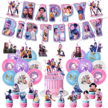 K-pop Demon Hunters bursdagsfestdekorasjonssett - banner, kaketopper, ballonger til barnetemafeiring {EE} Style3