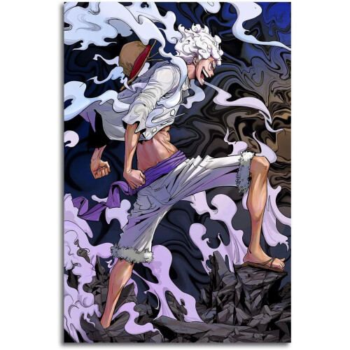 ASPORIC Αφίσα Anime Gear5Luffy HD Εκτύπωση σε καμβά, τοίχος, διακόσμηση καθιστικού,