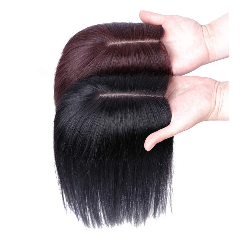 Unisex Black Silk Base Human Hair Topper For Thinning Hair With Left Part, 8.7In Off Clip In Wiglet