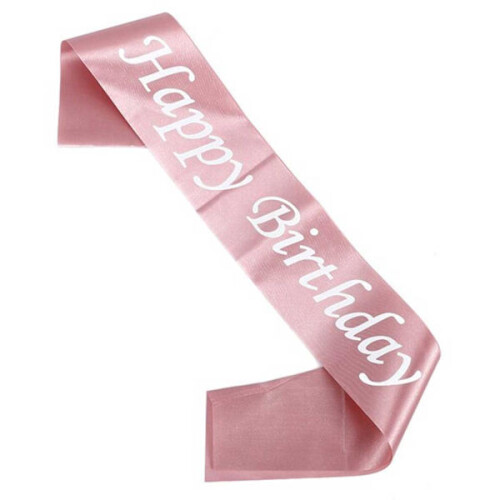 Cinta de feliz cumpleaños, rosa blanca