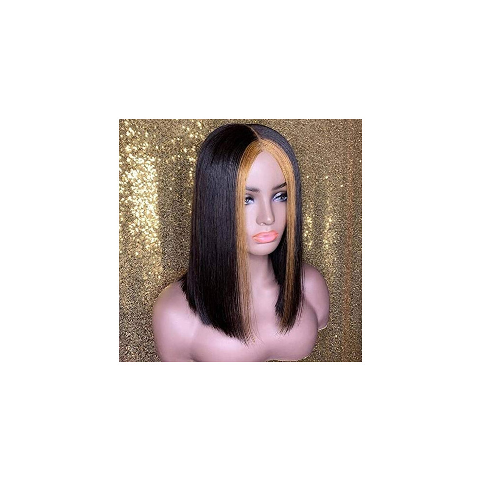 Blonde Lace Front Bob Wig 12 Inch Human Hair Ombre Highlights Pre Plucked Full Lace