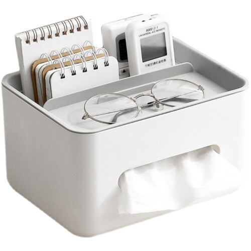 COM1950s Tissue Box Cover, Rectangular Multifunction Holder Case Compatible with Remote Control, Desk Storage Dispenser for Facial Tissues 1