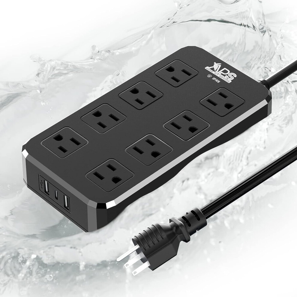 Ipx6 Outdoor Power Strip Weatherproof, Waterproof Surge Protector With 8 Wide Outlet With 3 Usb Ports, 6Ft Long 9423501608888