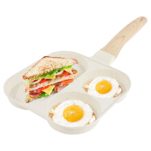 Austok 3 in 1 Egg Frying Pan with Wooden Handle, Non-Stick Aluminum Alloy Omelette Pan Compatible with Induction, Gas, Electric Cookers