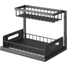 Sink Organizer, Pull Out Cabinet Organizer 2-Tier Sliding Shelf Multi-Use for Under Kitchen Organizers and Storage