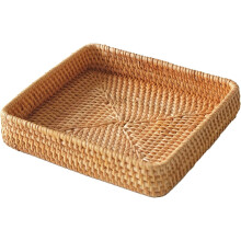 Set of 3 Rectangle Rattan Serving Trays, Woven Wicker Baskets for Organizing Tabletop, Bathroom, Kitchen - Natural Decorative Storage