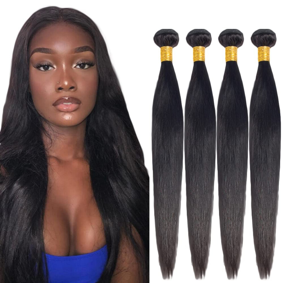 Unisex Black Brazilian Straight Hair Bundles 14 16 18 20 Inch 100% Unprocessed Remy Human Hair 4Pcs Natural Tangle Shine