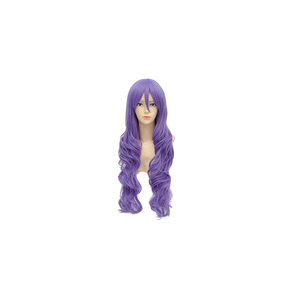 Unisex Long Wavy Wig With Air Bangs Heat Resistant Synthetic Cosplay Wig 80Cm Adjustable Cap
