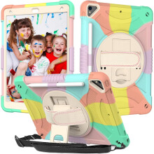 Hoes met vlinderstandaard voor iPad 9e/8e/7e generatie, volledige bescherming met 3 lagen, schokbestendige cover met militaire bescherming en