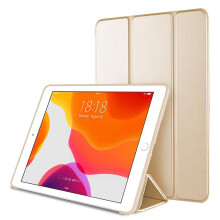 Romantische Symfonie: Gouden leren hoes voor Apple iPad 9,7 inch 2018/2017, slanke folio met standaard, doorschijnende matte achterkant, verstelbare