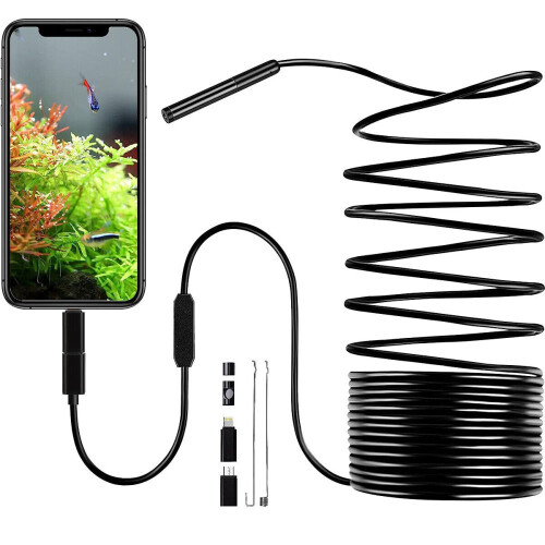 Endoscope Inspection Camera, Semi-Rigid Cable for Precise Handling, Waterproof Borescope with Adjustable LED Lights, Plug-and-Play for Android Devices