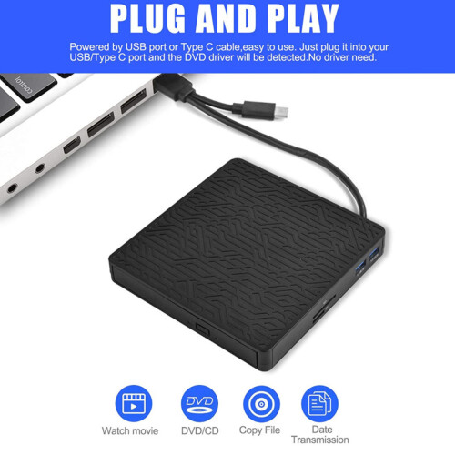 External Blu Ray Drive, Portable Blu Ray Player with USB 3.0 Type-C Interface, Multifunction Blu Ray Drive Compatible with Laptop MacBook Pro 1