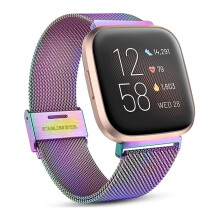Lyxigt Fitbit-armband, flerfärgade alternativ med andningsbar design som inte förstör kläder, starkt magnetiskt metallnätarmband för Fitbit