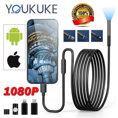 Endoscope Inspection Camera, Semi-Rigid Cable for Precise Handling, Waterproof Borescope with Adjustable LED Lights, Plug-and-Play for Android Devices 1