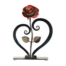 Fleurs artificielles avec rose en métal et support en forme de cœur, cadeau d'anniversaire en fer forgé raffiné pour les couples, cadeau