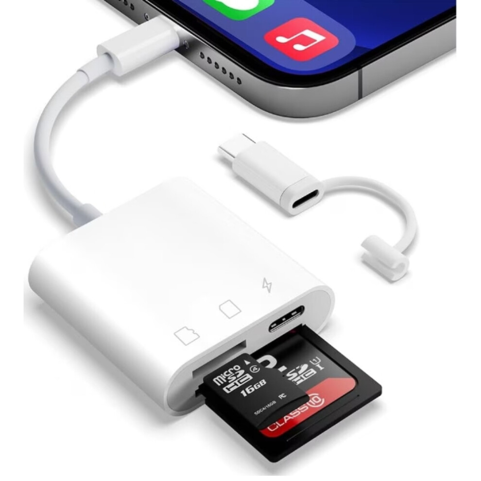 Charge Your Iphone Ipad Sd Card Reader, Lightning To Sd Microsd Adapter With Built-In Power Pass-Through, Transfer Files While Charging Your Device 9012494450521
