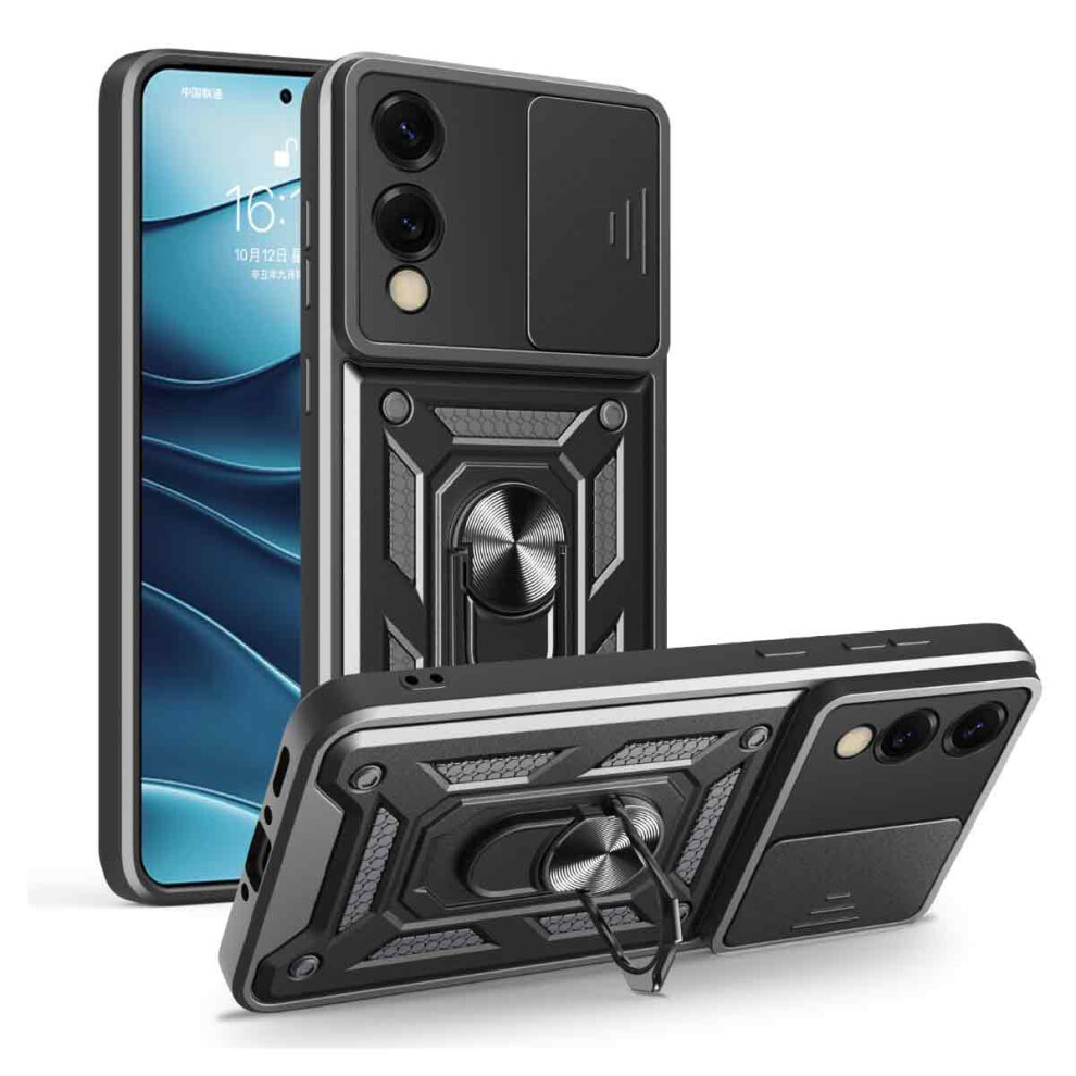 Armor Phone Case With Slide Camera Cover, Military Grade Shockproof Protection 360 Rotatable Magnetic Ring Kickstand, Adjustable Angles For Viewing 9012494656664