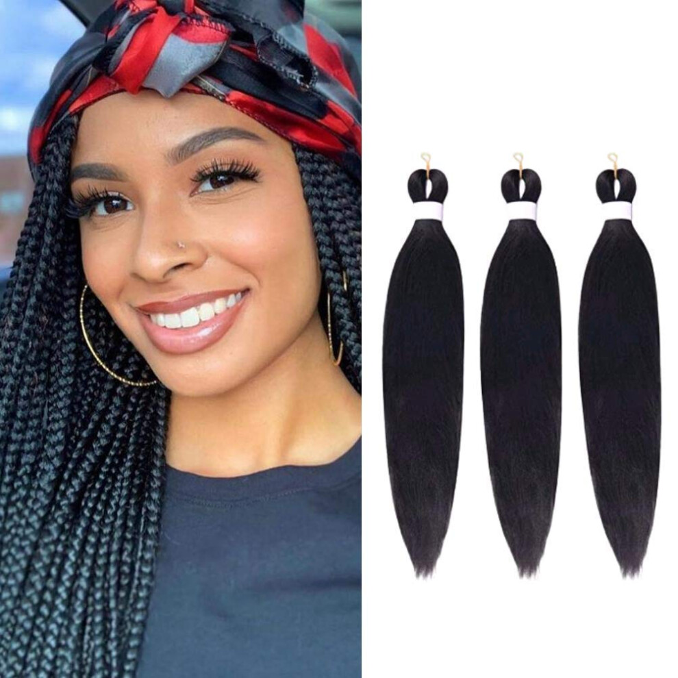 Prestretched Braiding Hair Extensions 24 Inch Black 6 Pack Smooth Tangle Synthetic Fiber