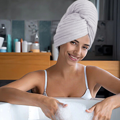 Πετσέτα μαλλιών μικροϊνών Turban, Πετσέτα με κουμπιά που στεγνώνει γρήγορα για 2