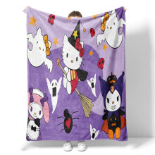 Halloween Hello Kitty -heittopeitto, söpö sarjakuva Kuromi pehmeä flanellifleece lämmin sohvavuodesohvapeitto aikuisille tytöille lapsille