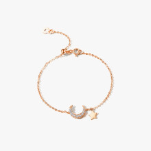 Modeschmuck Strass S925 Stern Kristall Damen Armbänder Mondanhänger Armreif GOLD