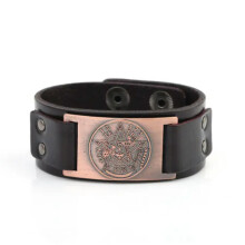 RSAMD Oude Hebreeuwse Esoterisch Tetragrammaton Pentagram Talisman Lederen Metalen Armband - Donkerbruin Leer, Koper