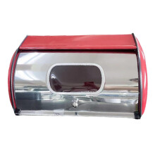 LOVIVER Metal Bread Box Bread Bin with Roll Lid Bread Storage Bin Container Bread Storage Holder Kitchen Counter for Coffee Shop Home Red