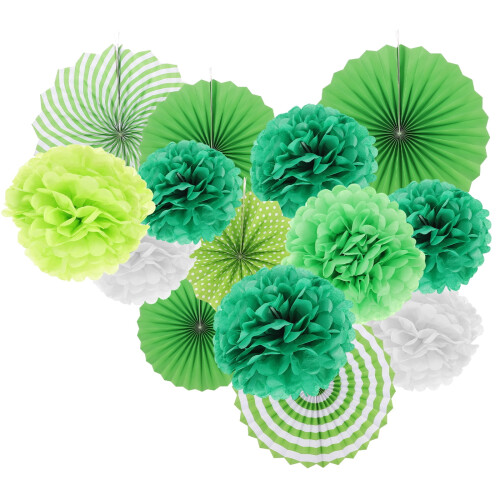 Διακοσμήσεις Γάμου Mizh14pcs Χάρτινες Βεντάλιες Pom Pom Λουλούδια Κρεμαστά Στολίδια