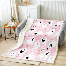 Halloween Sherpa -huopa 40x50" - kurpitsa-, kissa- ja lepakkokuvioinen, pörröinen sohvapäiväpeitto lapsille, sinivihreä