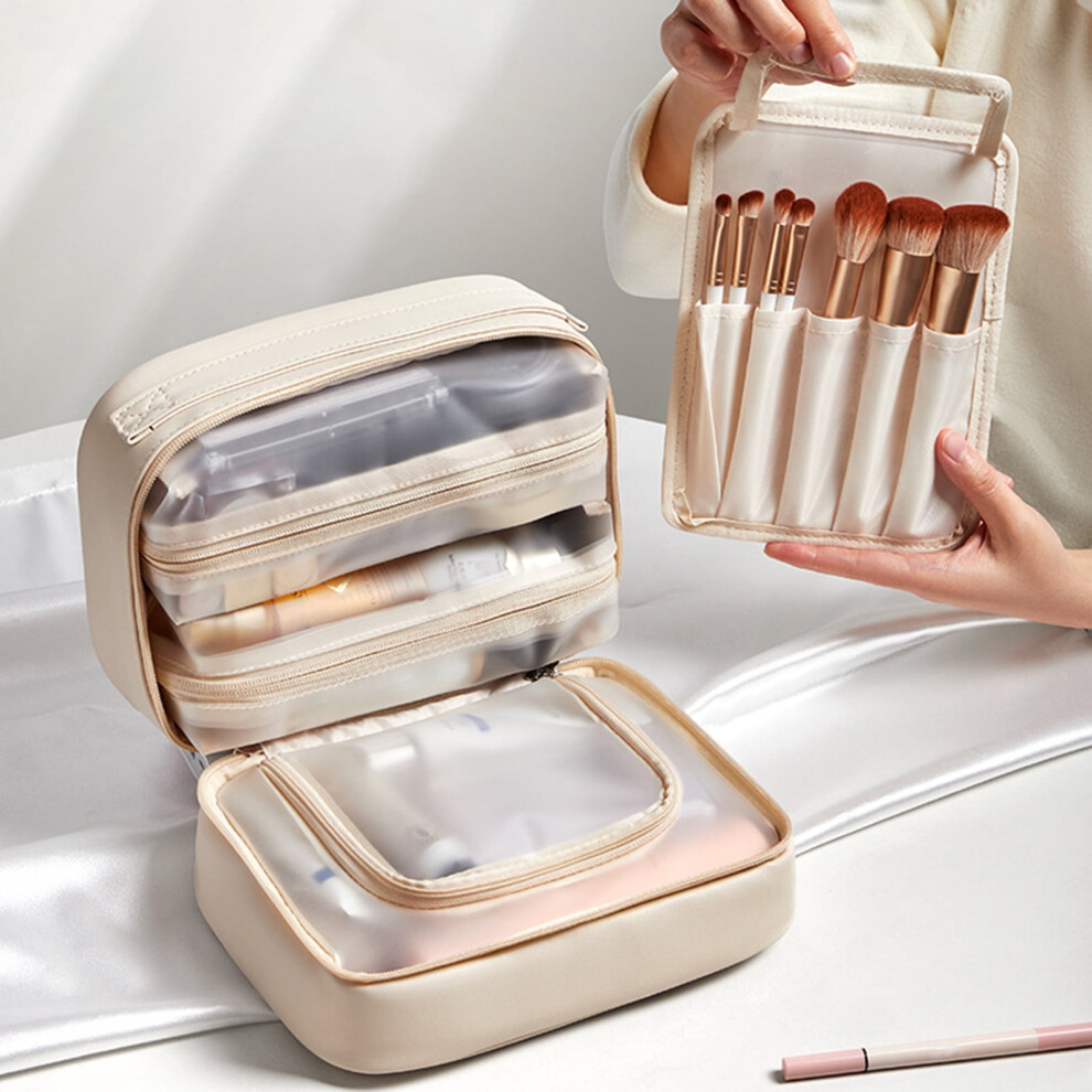Pink Susuchens Multi-Compartment Toiletry Cosmetics Bag Zipper Closure Large Capacity Waterproof Makeup Brush Holder Storage Bag With Handle