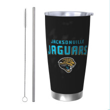 Termoska z nehrdzavejúcej ocele s motívom futbalového tímu Jaguars 304, 20 oz, s viečkom a slamkou, kompatibilná s držiakmi na poháre do