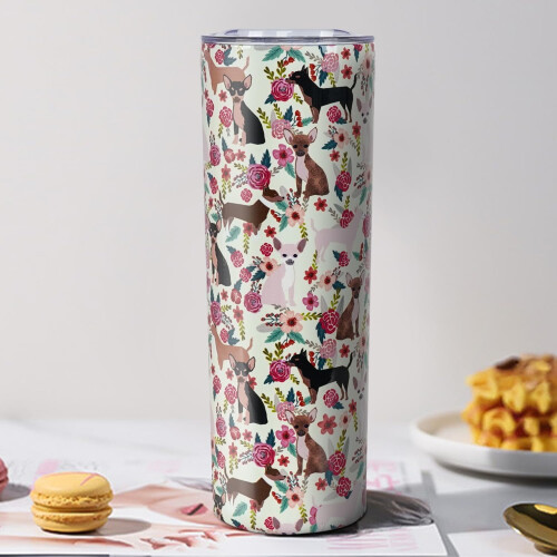 Μονωμένο ποτήρι Chihuahua 20oz με καλαμάκι - Δώρα για γυναίκες που αγαπούν τα σκυλιά, 1