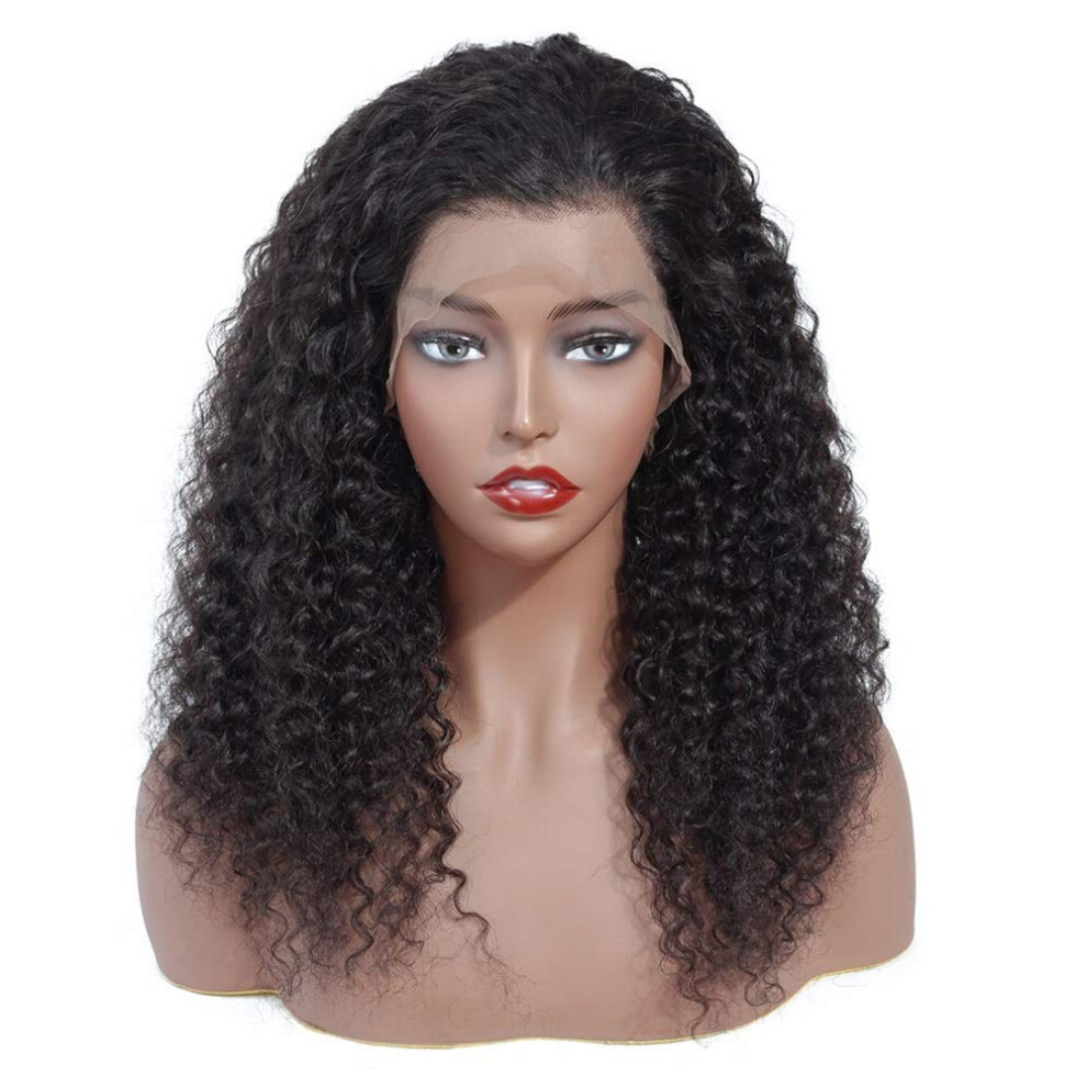18 Inch Kinky Curly Lace Front Human Hair Wig with Natural Hairline and Medium Brown Lace