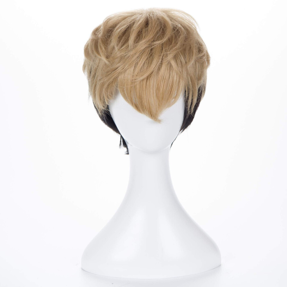 Unisex Black Gradient Curly Wig With Layered Gradient Look, Heat Resistant Synthetic Linen Texture