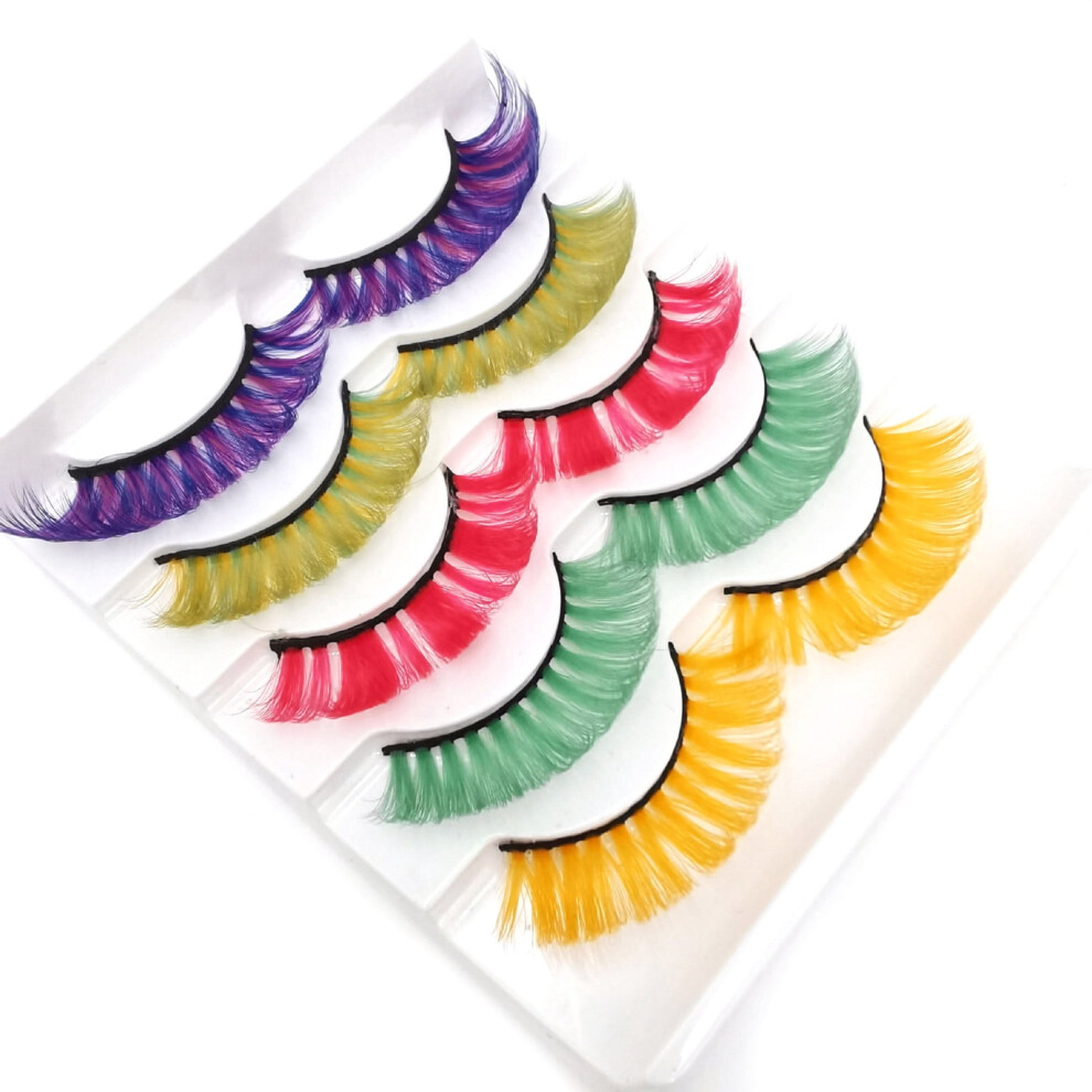 Sarkoyar 5 Pairs/Box Eyelashes Soft Comfortable to Wear Imitation Mink Dense Exaggerated Beauty Eye Lashes for Stage