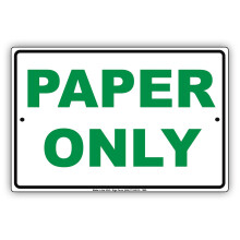 Tylko papier Środowisko Recykling Zielone litery Ograniczenia Alert Uwaga Ostrzeżenie Metalowa aluminiowa tabliczka znamionowa Rozmiar: 8x12 cali