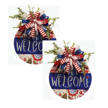 Decorazioni per la porta per il 4 luglio, cartello di benvenuto con bandiera americana e corona, decorazione estiva patriottica da appendere