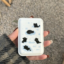 Aranyos fekete macska hó stílusos kiegészítők Magsafe mágneses vezeték nélküli töltőtokhoz, iPhone 15 14Pro Max kompatibilis pénztárca
