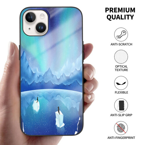 Capa para celular com estampa de pinguins sob a aurora boreal, compatível com iPhone 14, capa de TPU para celular com câmera dupla. 2