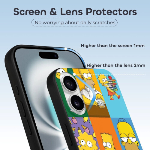 Capa Simpson TPU compatível com iPhone 16 – Ultrafina, resistente a impactos, não amarela, resistente a riscos, compatível com carregamento sem 2
