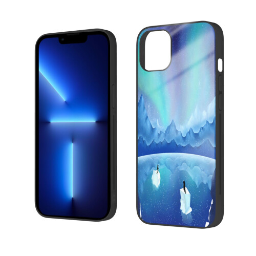 Capa para celular com estampa de pinguins sob a aurora boreal, compatível com iPhone 14, capa de TPU para celular com câmera dupla. 1