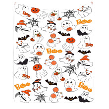 XIUH Teppe, stort salg! Halloween Gresskar Spøkelseshodeskalle Flaggermus Svartkatt Trykt Flanellteppe (200 * 150 cm / 79 * 59 tommer)